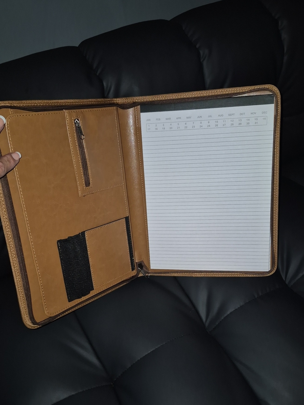 Simulated LEATHER Zip Portfolio Organizer - Tan